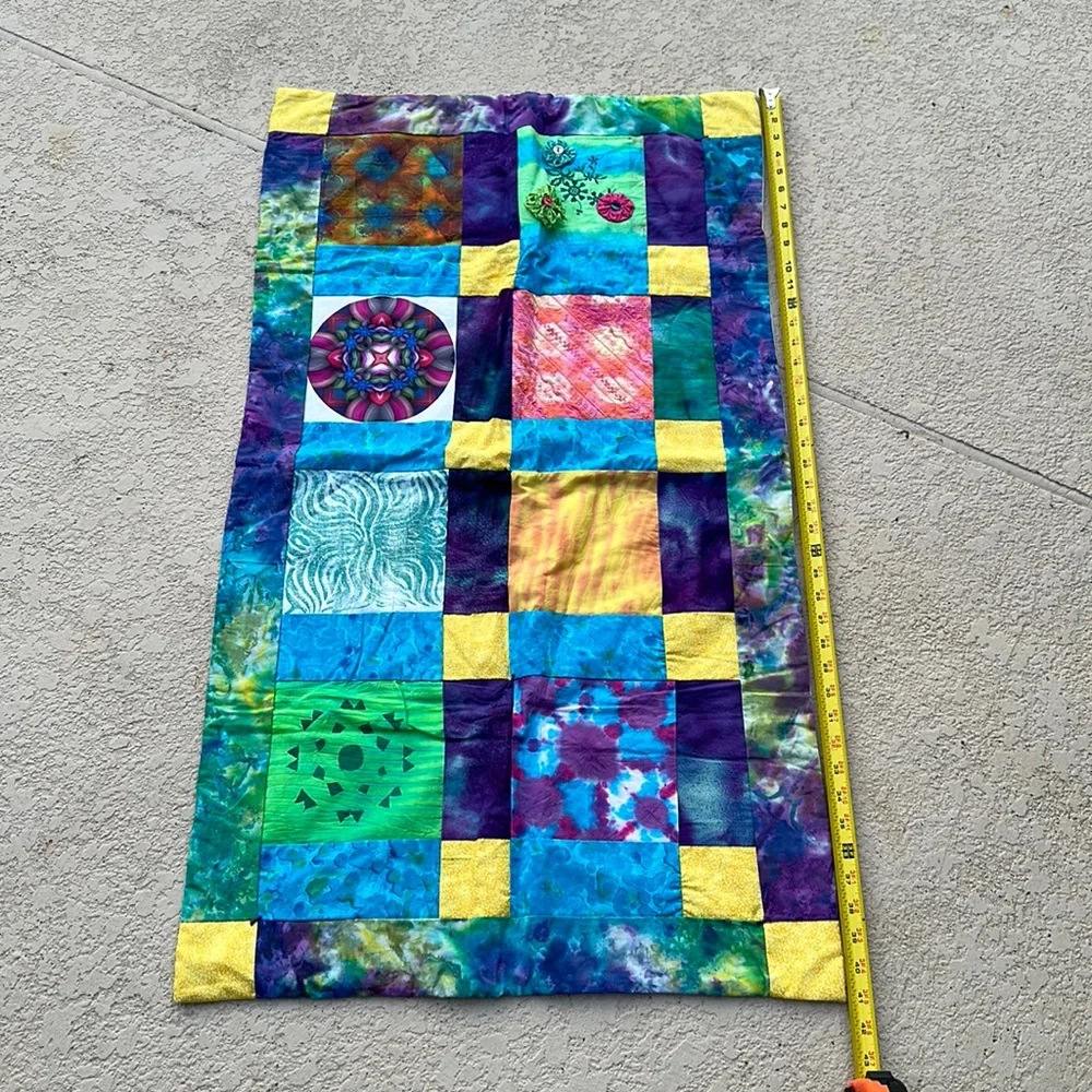 Handmade colorful quilt. 41 x 22.5”